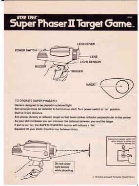 1976 Mego Star Trek Super Phaser II Target Game Instruction Sheet